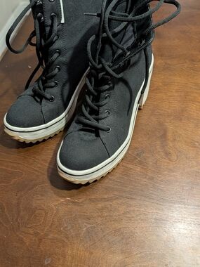 MIA Black Lace-Up Platform Canvas Boots